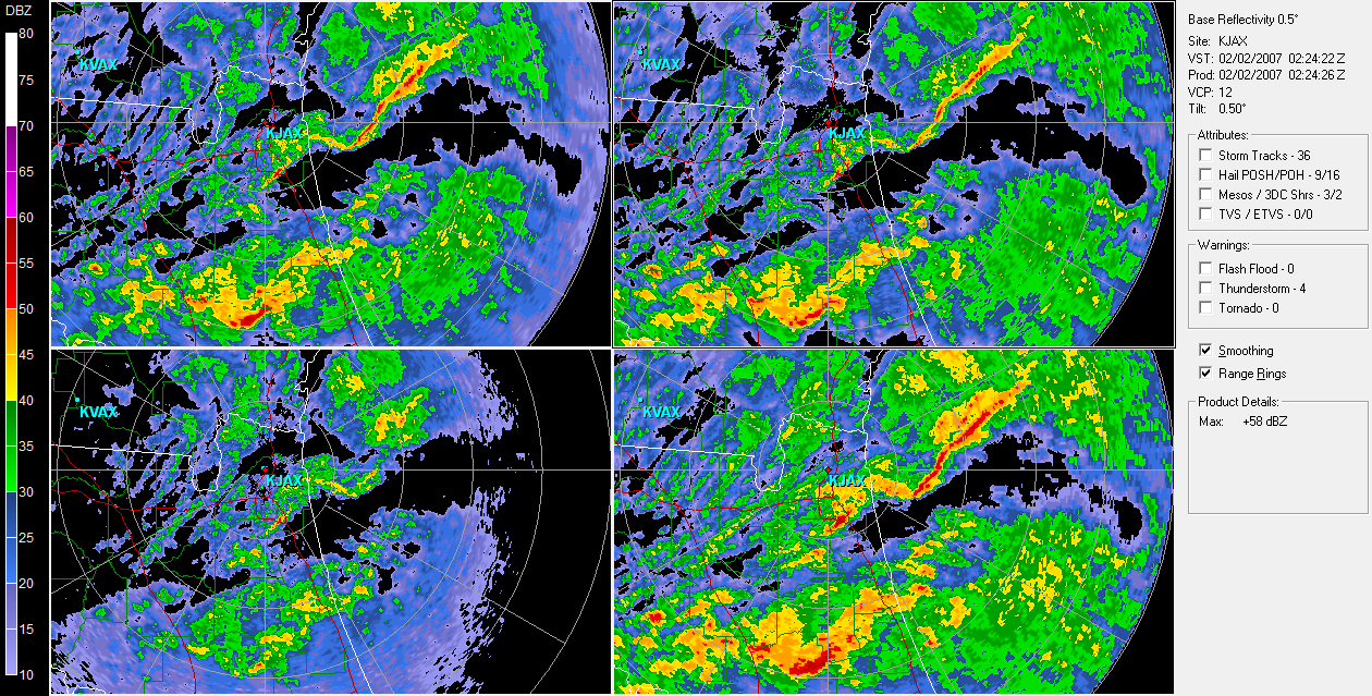 the majority of the reflectivity returns for the southern storm are in br0 5 and 1 5 tilt angles which at 60nm means they are at around 13 000 ft the majority of the reflectivity returns for the southern storm are in br0 5 and 1 5 tilt angles which at 60nm means they are at around 13 000 ft