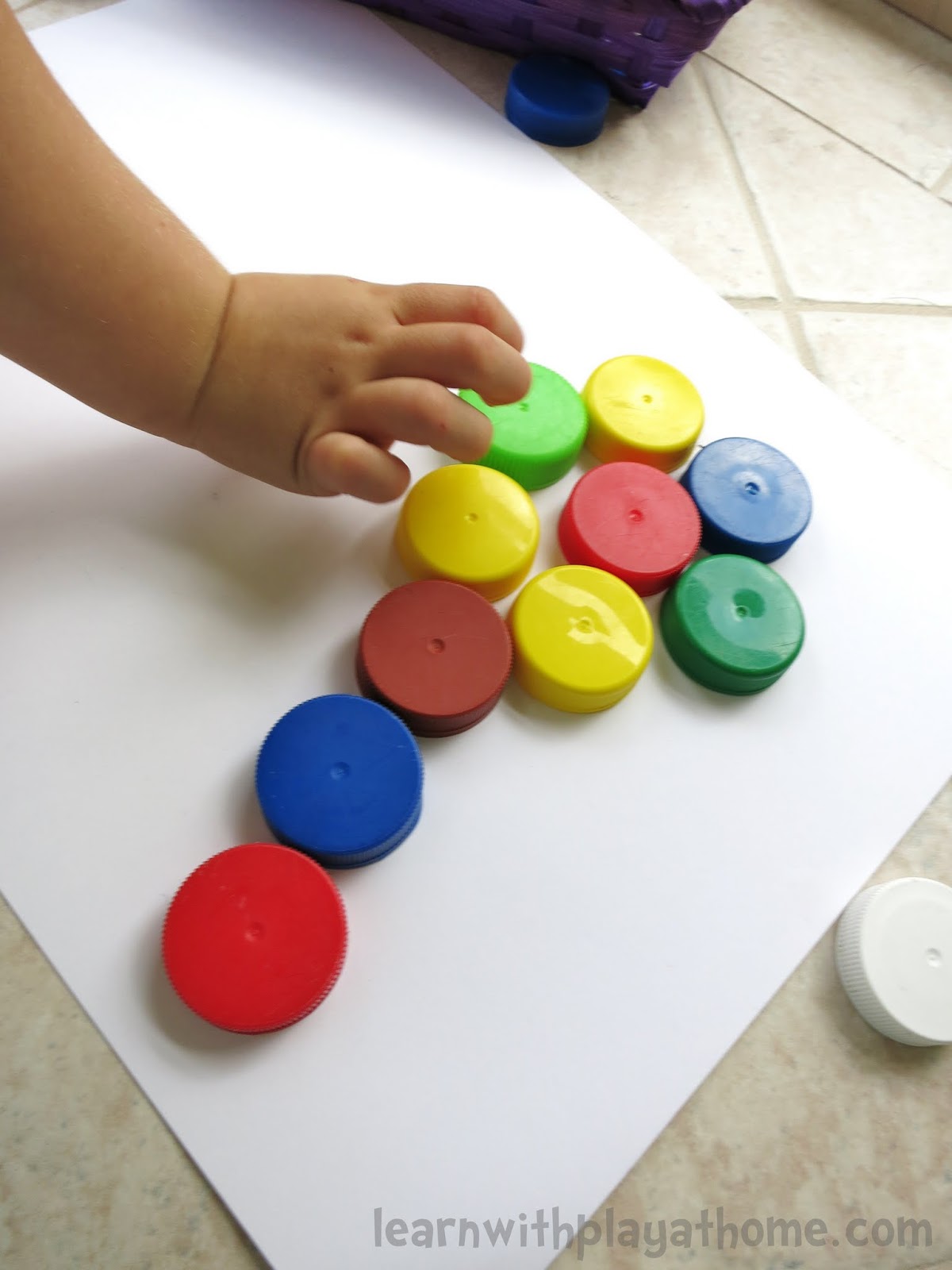 Learn with Play at Home Fun Bottle Top Addition Game. Playful Maths