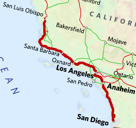 Pacific Surfliner Route Map Planes, Trains, And Running: Amtrak Service And Fares - Routes - # 7 -  Short-Distance Corridors - Western (Pacific Coast)