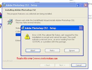 How to resolve Adobe Photoshop Cs2 Data1 Cab error