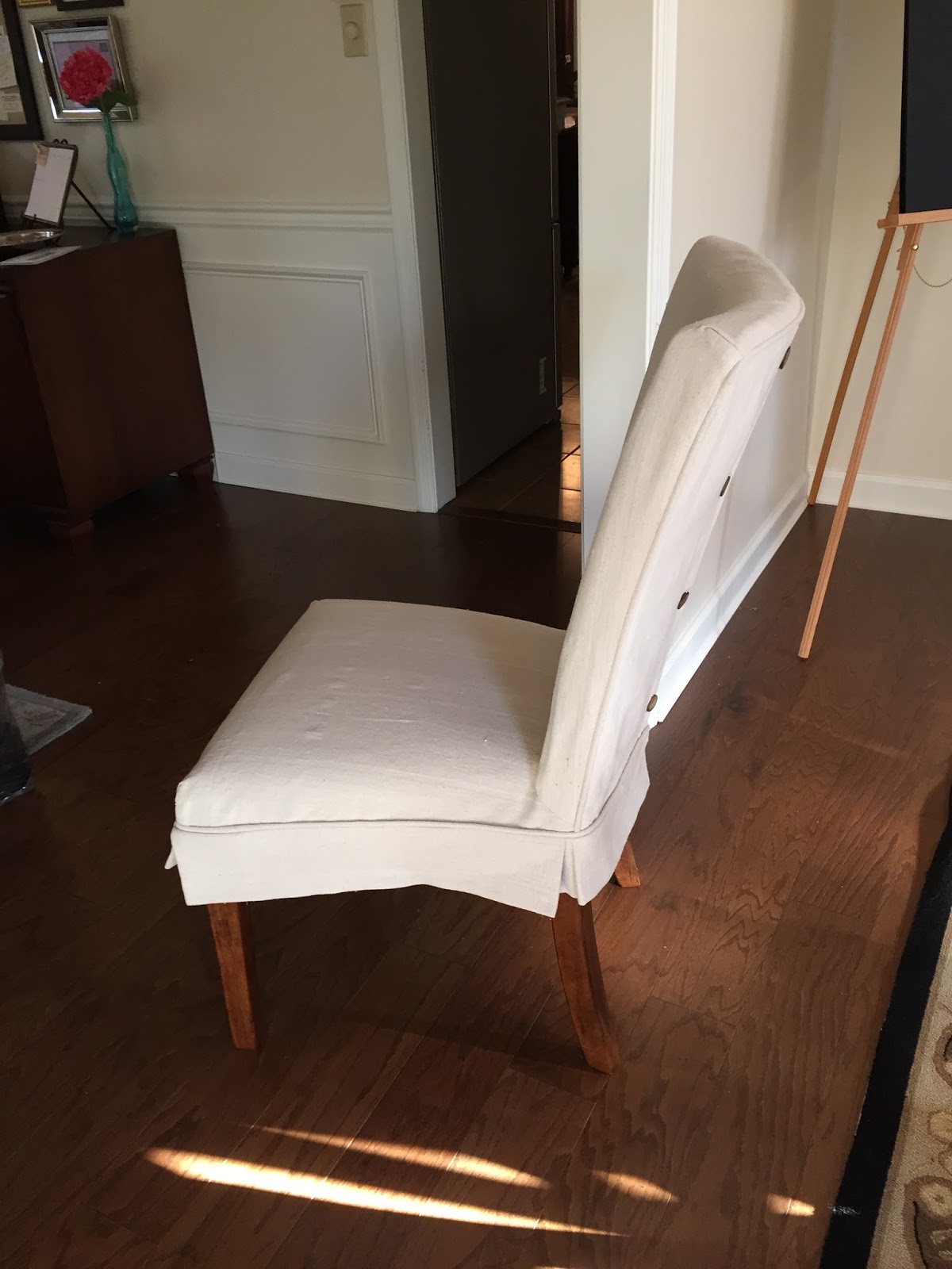 Pam Morris Sews Dropcloth Slipcovers for Leather Parsons Chairs