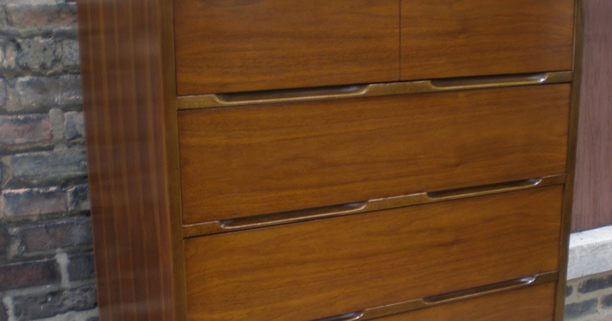 Mid Century Chicago 4 Piece Walnut Bedroom Set Highboy, Lowboy