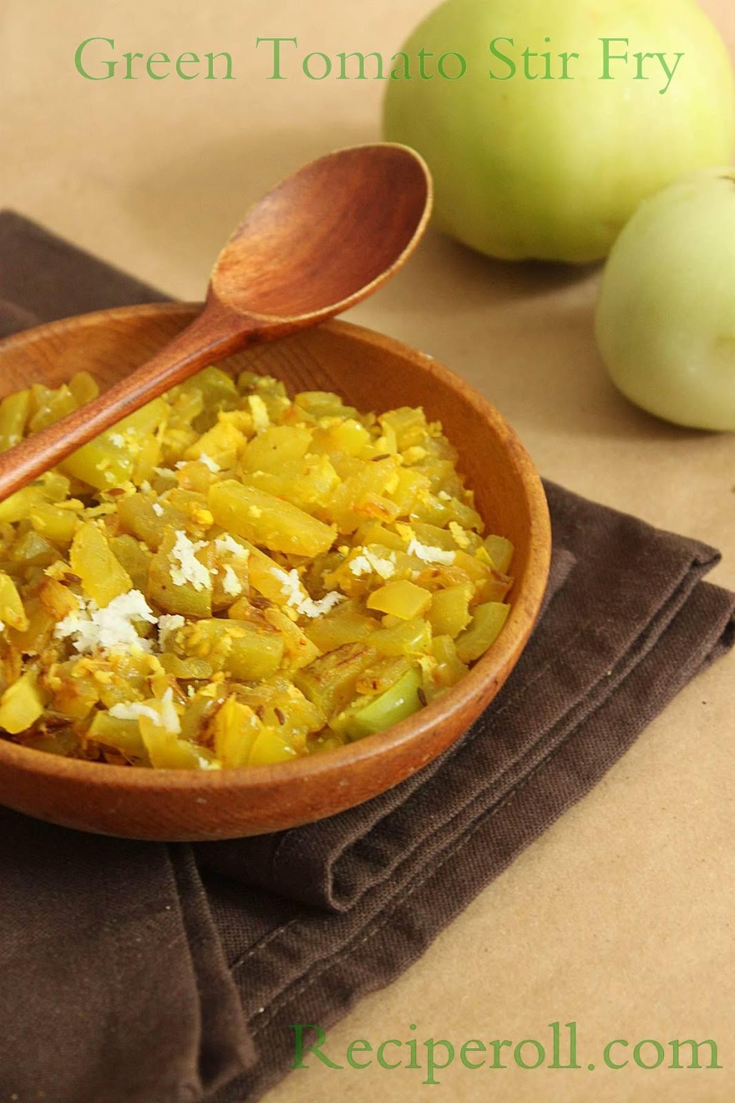 Pacha Thakkali Thoran Green Tomato Stir Fry