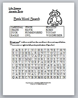 Learning Ideas - Grades K-8: Birds Word Search Puzzle