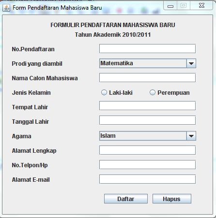 As Syeikh Ramadhan: contoh form pendaftaran mahasiswa baru