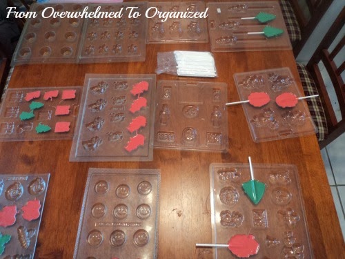 Chocolate molds with chocolates.