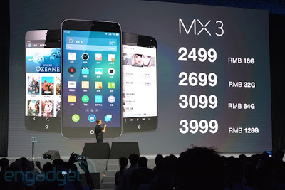 Meizu MX3 Ponsel Android dengan memori 128GB layar 5.1 inci dan prosesor Exynos 5 Octa