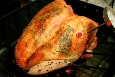 Roasted Turkey Breast with Herbs and Butter Out of Oven