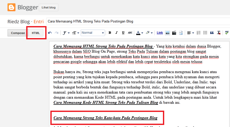 strong teks cara membuat strong teks