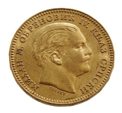 SERBIA 20 DINAR GOLD COIN of 1879 MILAN I