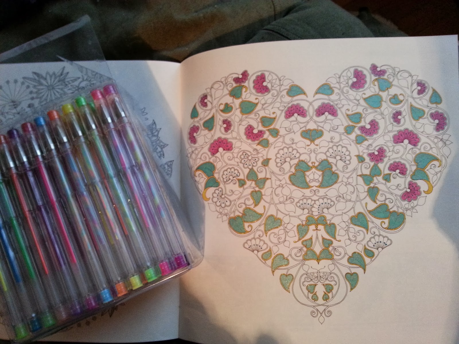 coloring book, secret garden, gel pens
