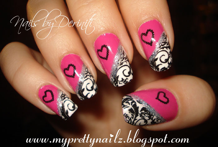 7. Pink and Black Heart Nail Art for Valentine's Day - wide 5
