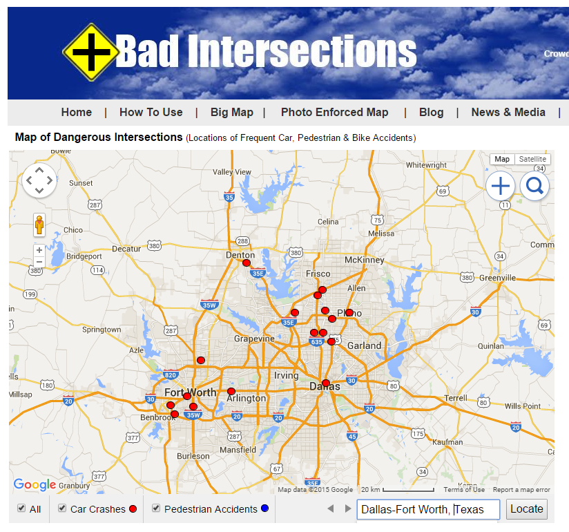 DallasFort Worth, Texas Dangerous Intersections Map