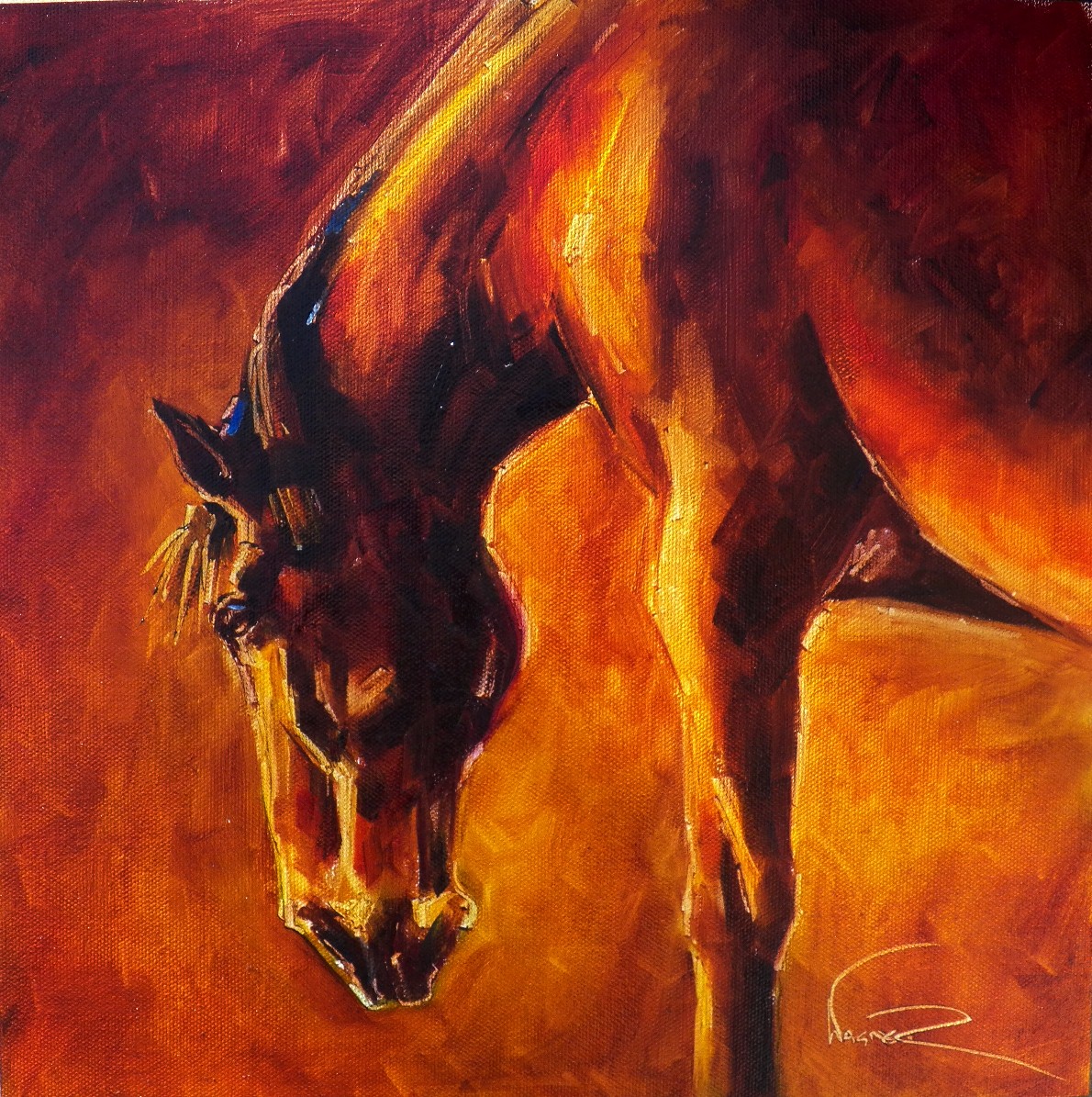 Palette Knife Painters, International Bay Horse OIL PAINTING BY OLGA