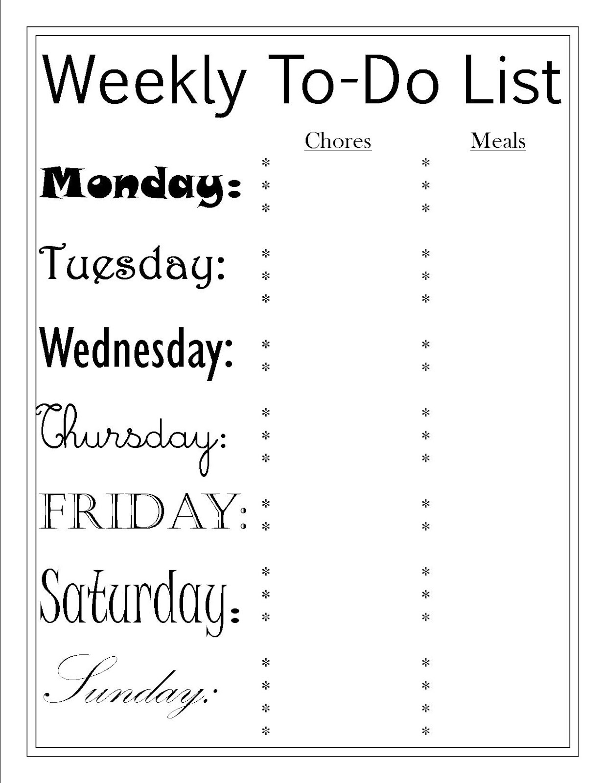 weekly to do list printables