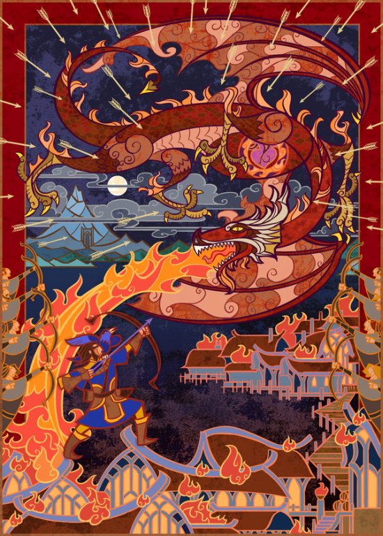 As ilustrações em estilo de vitrais de fantasia de Jian Guo Jian Guo breathing2004 deviantart ilustrações fantasia ficção vitrais coloridos vintage