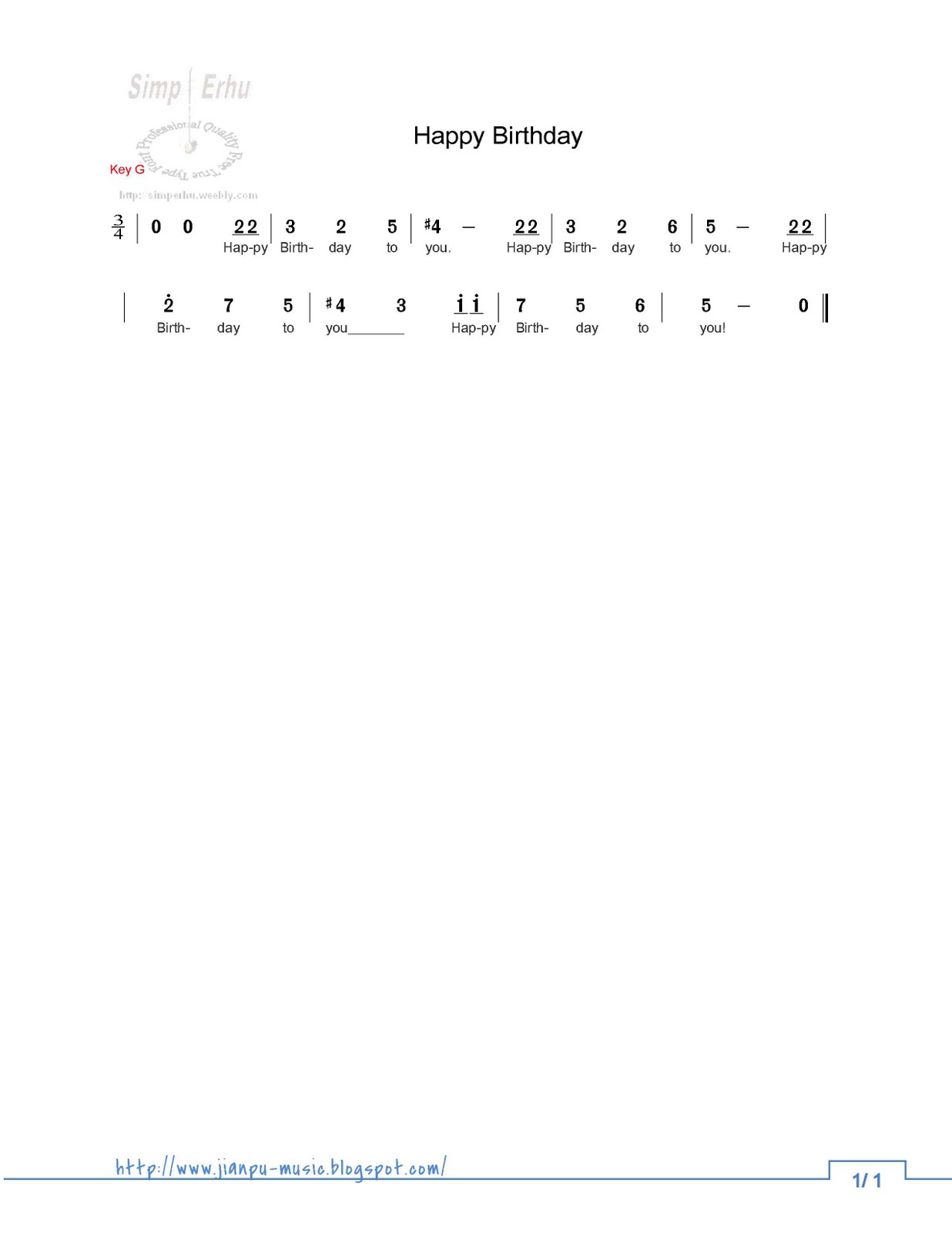 Numbered Scores (JianPu 简谱) Happy Birthday!