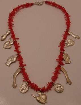 Short Necklace - Red Coral & Medals -PP- Nec 8