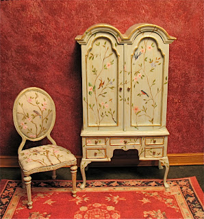 Hand painted miniature cabinet and chair by Patricia Paul