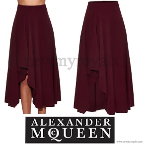 Crown Princess Mary wore Alexander McQueen Purple Fluted Crepe Midi Skirt 