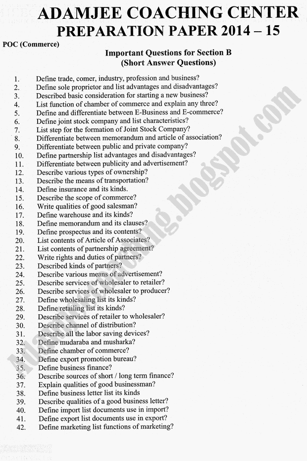 Adamjee Coaching Guess Papers 2015