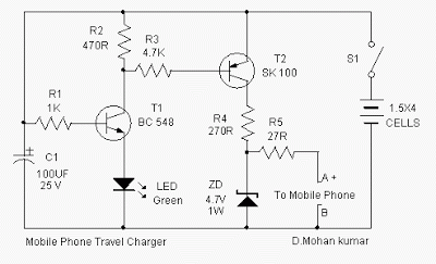 simple Mobile Phone Travel Charger | CIRCUIT DIAGRAMS FREE