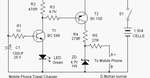 simple Mobile Phone Travel Charger | Circuits Diagram Lab