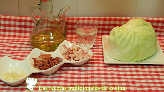 Repollo salteado con beicon y jamón