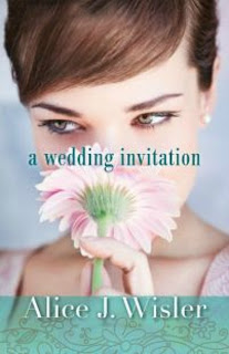 image from front cover of novel, A Wedding Invitation, by author, Alice Wisler, in which a girl holds a pink flower in front of her face.