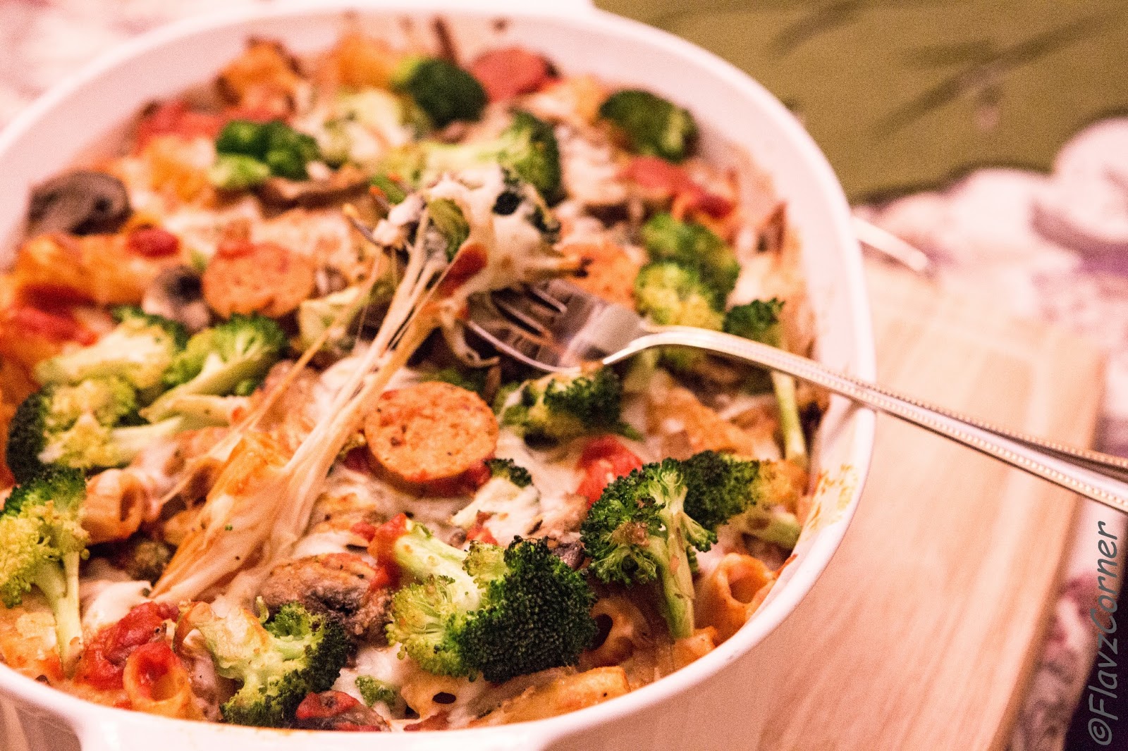 Baked Rigatoni with Roasted Pepper and Asiago Chicken Sausage