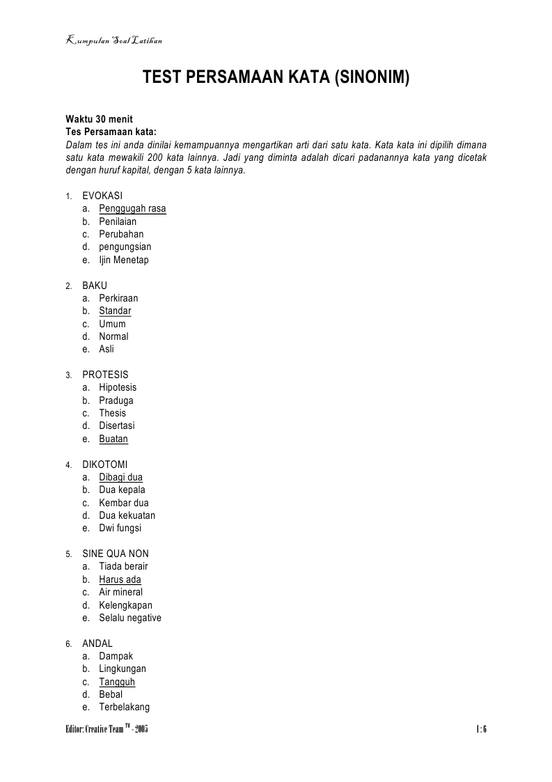 Baru Contoh Soal Sinonim Dan Antonim