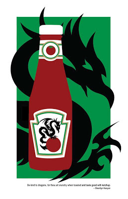 dragon illustration with ketchup bottle