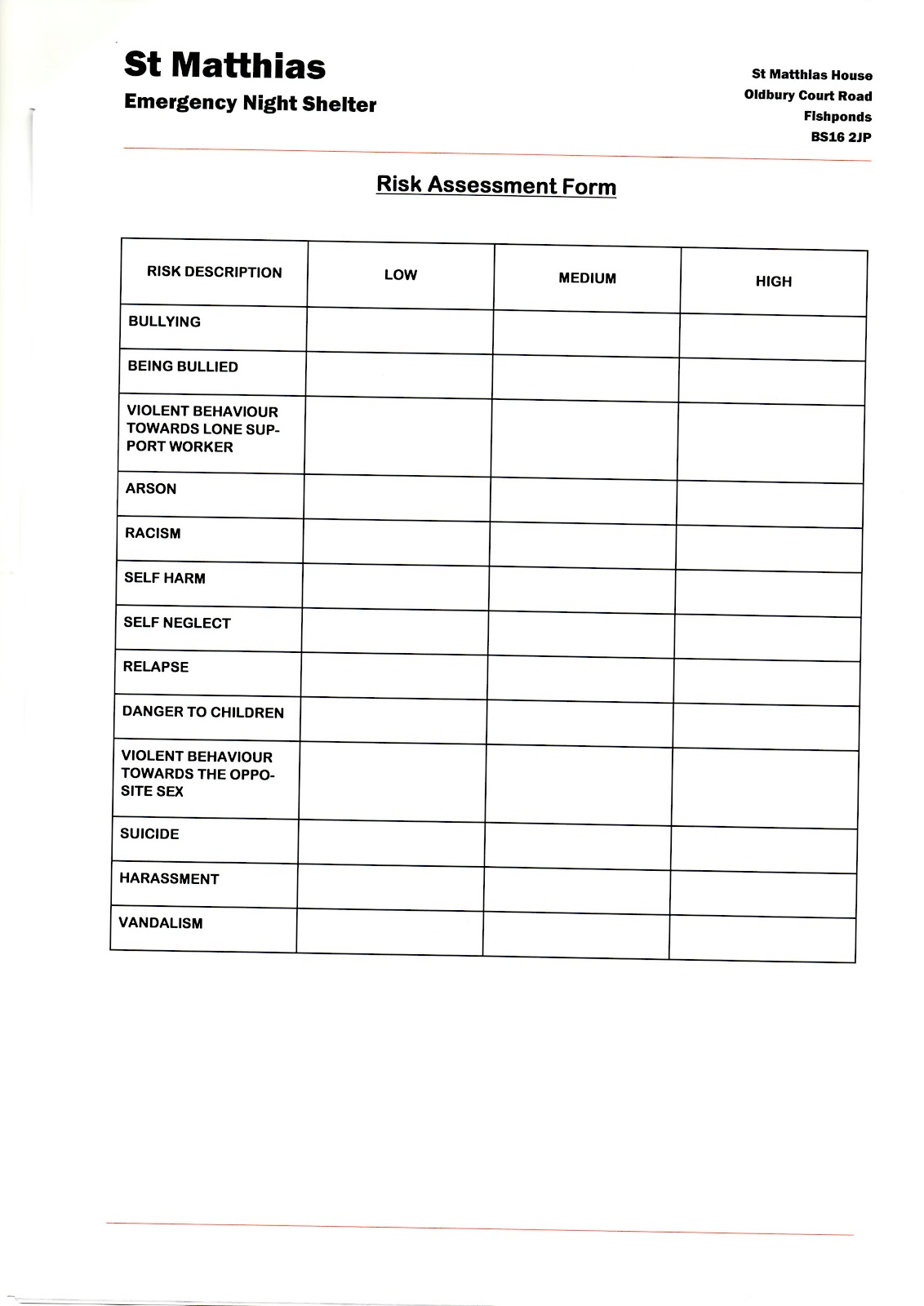 Jessica Bartram Film Production Homeless Questionnaire Sheets