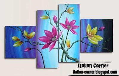 blue flower abstract oil painting on Italian canvas wall art paintings