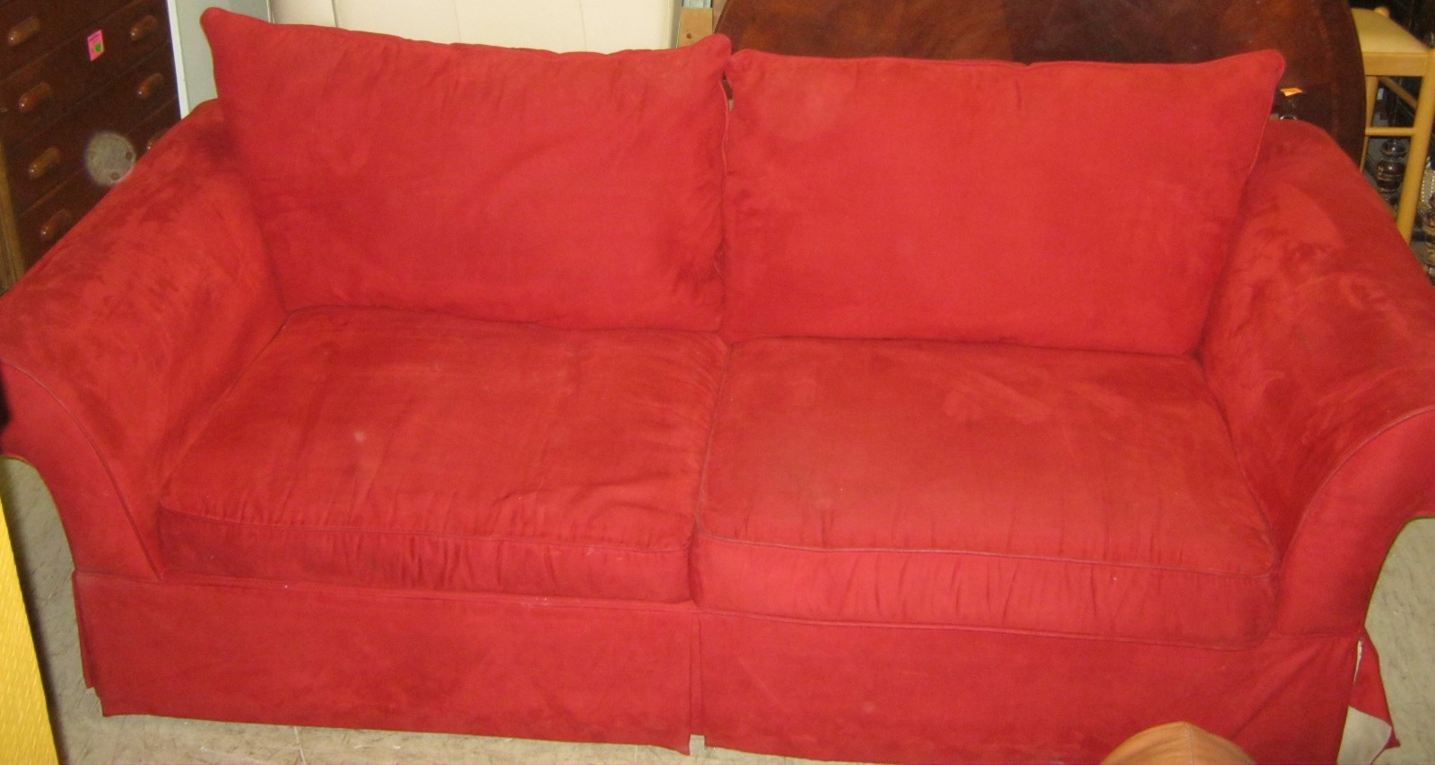 Uhuru Furniture & Collectibles Red Microfiber Couch SOLD
