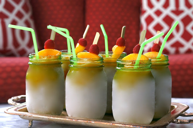 Frozen Peach Daiquiris, raspberries, dinner party, tennessee food and travel blog