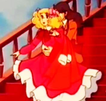 CANDY Y TERRY BAJANDO LAS ESCALERAS Imagen cuando Terry abraza a Candy bajando la escalera