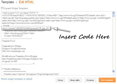 add facebook application id in blogger html