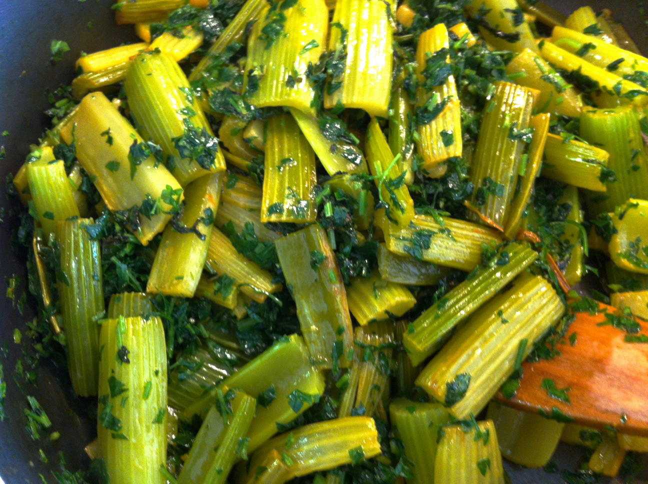 khoreshekarafs persian celery stew with braised beef, parsley, and