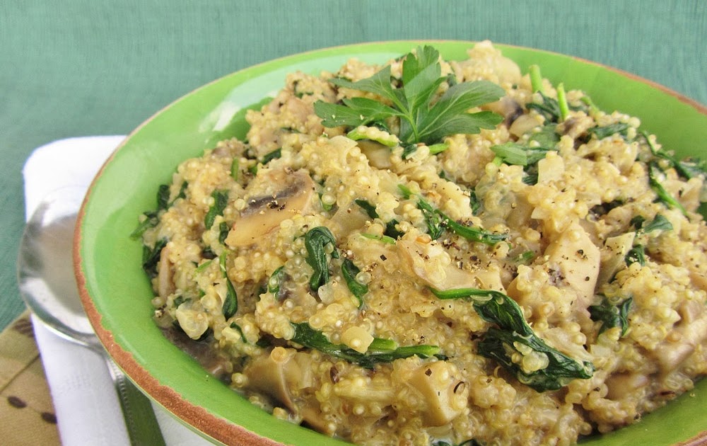 Quinoa Risotto with Mushrooms, Spinach, and Goat Cheese Once Upon a