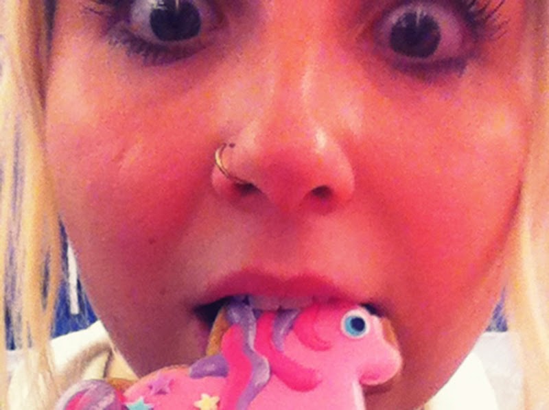 Katia eating a My Litte Pony Cookie