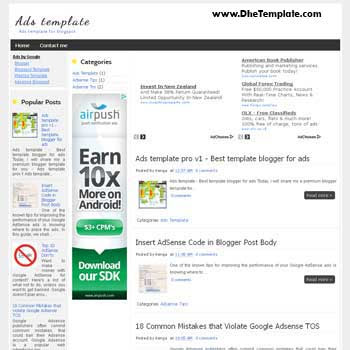 Ads Template Pro blogger template. template blog for adsense blog
