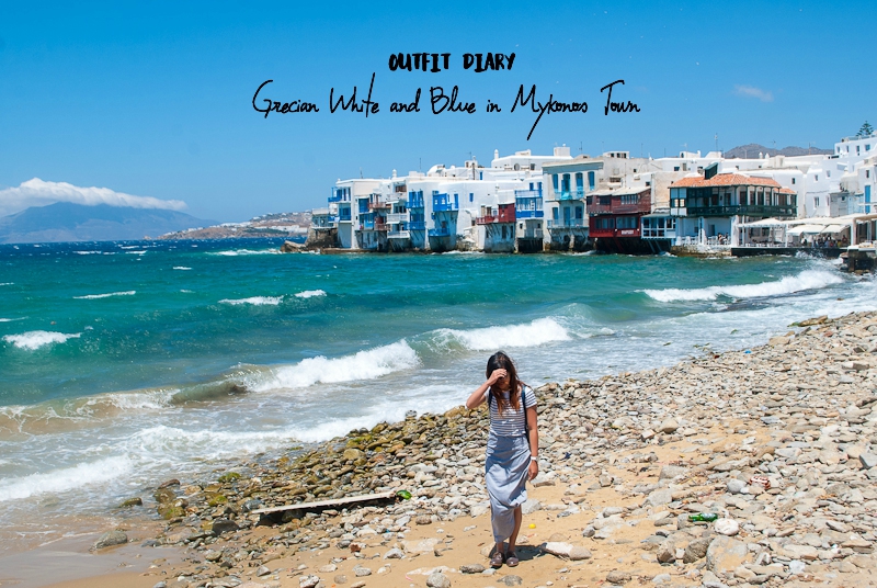 header outfit diary white and blue in mykonos town outfit diary header image of post featuring a day around mykonos town