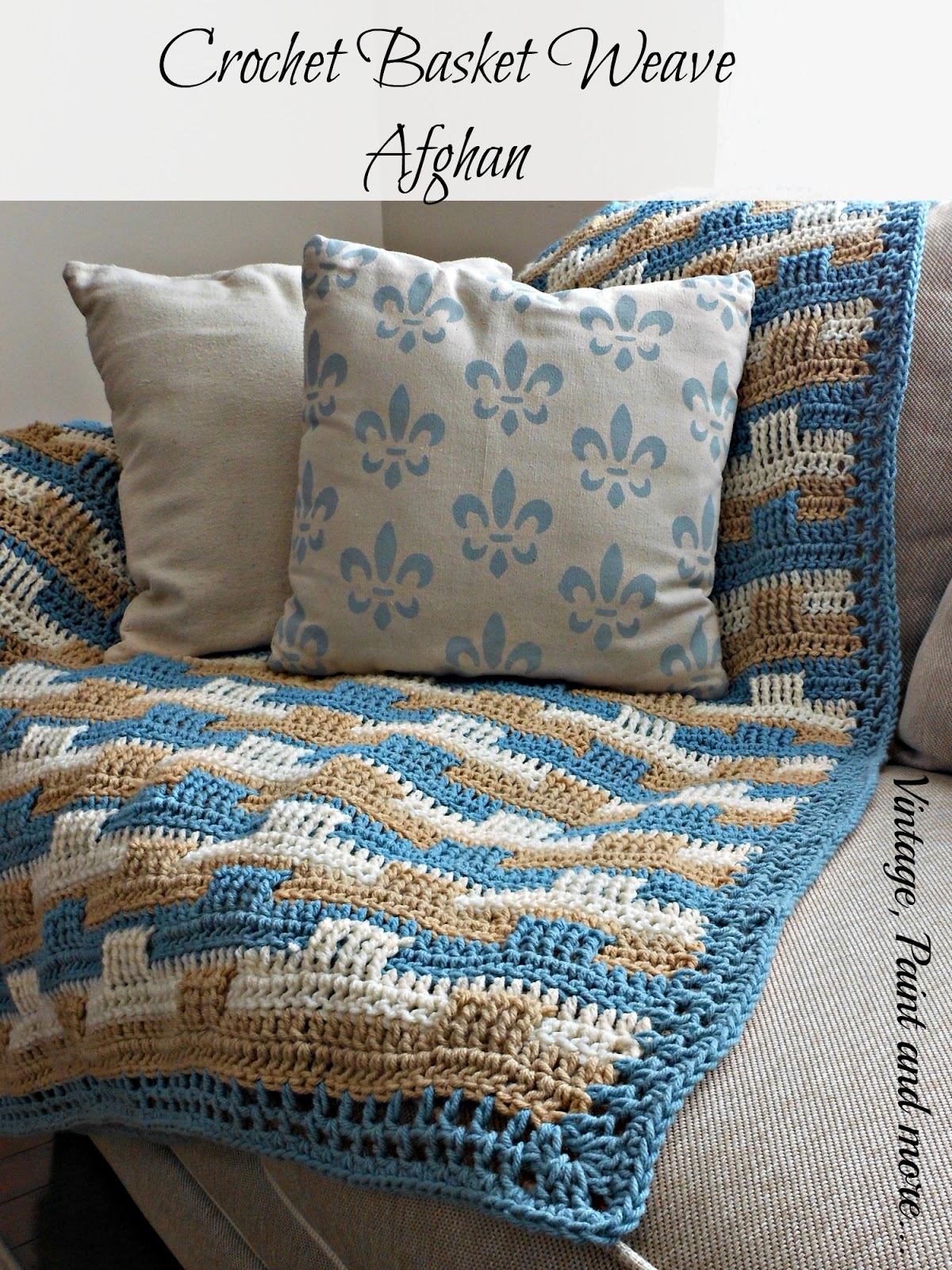 Crochet Afghan and Stenciled Pillow Vintage, Paint and more...