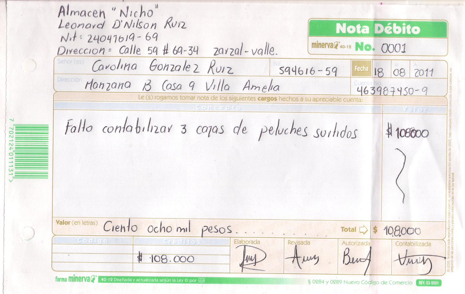 carolina gonzalez nota debito