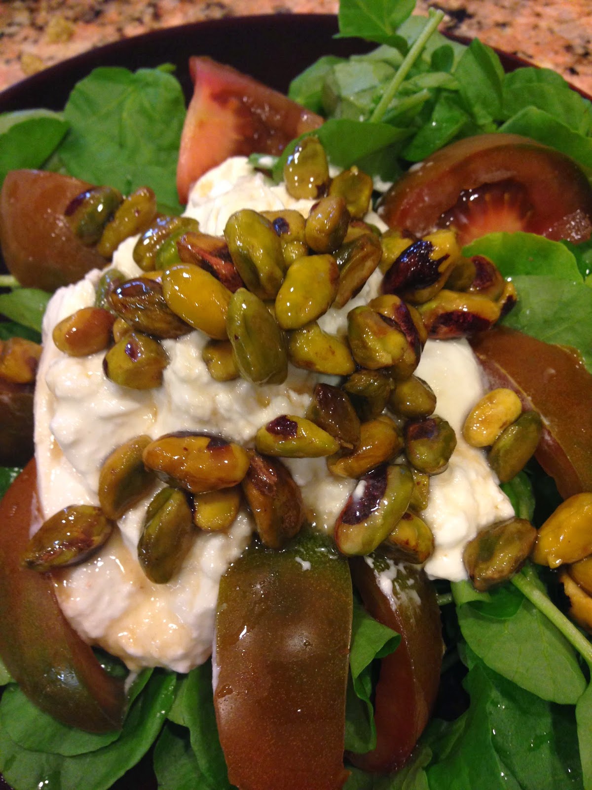 Bon Vivant Cooks Spinach and Kumato Tomato Salad with Burratta Cheese
