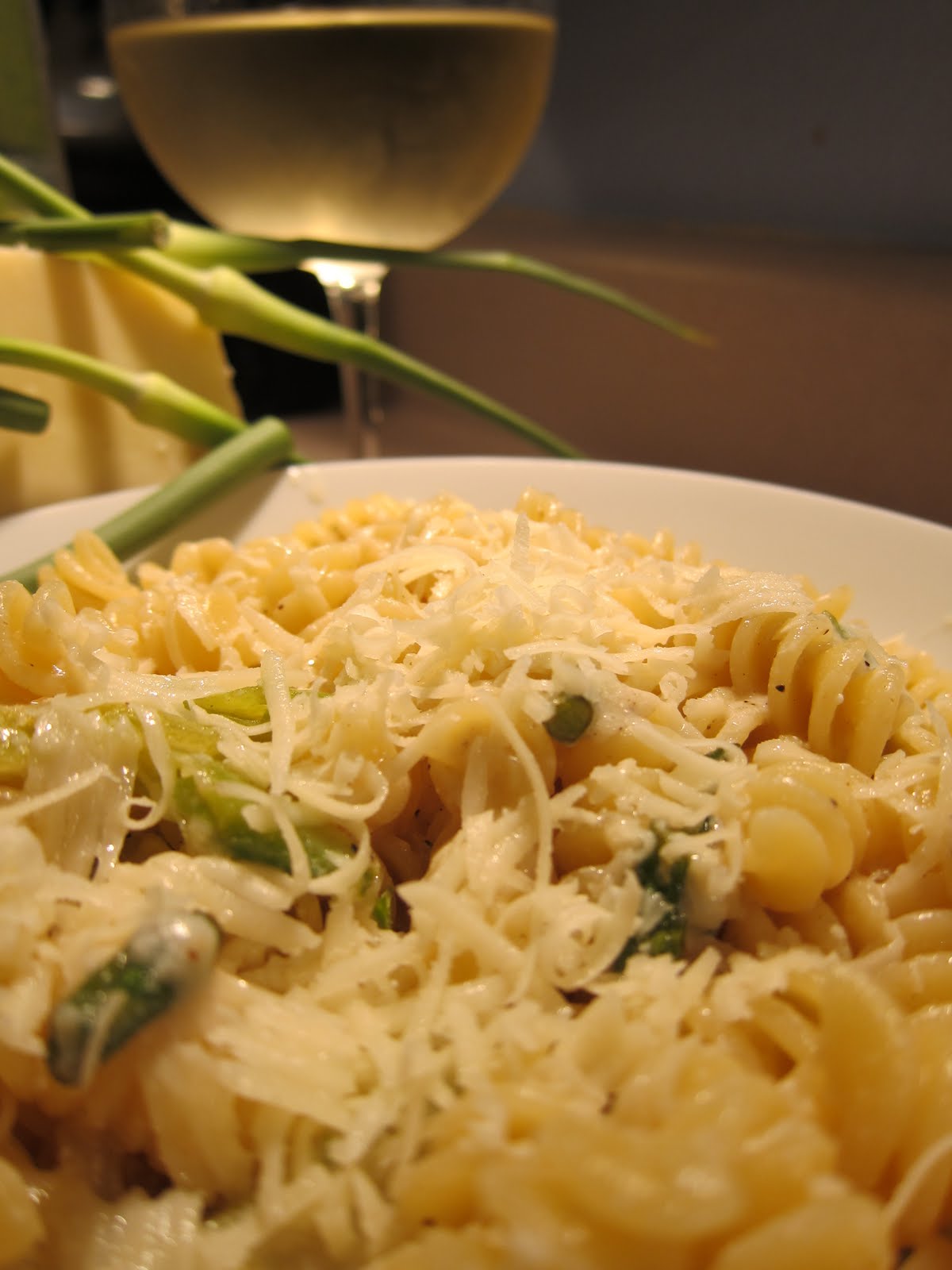 Andrea The Kitchen Witch Pasta with Garlic scapes, peas and Asiago