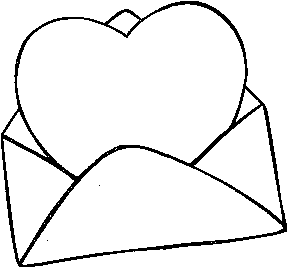 ... , Dibujos de Corazones, Corazón en sobre para colorear y pintar