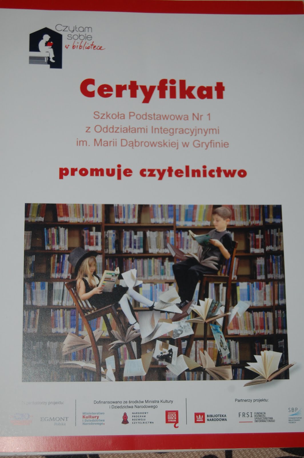 Certyfikat - Czytam sobie w bibliotece